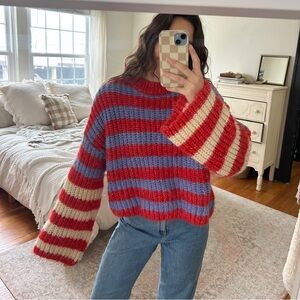 Zara Striped Red and Purple Sweater